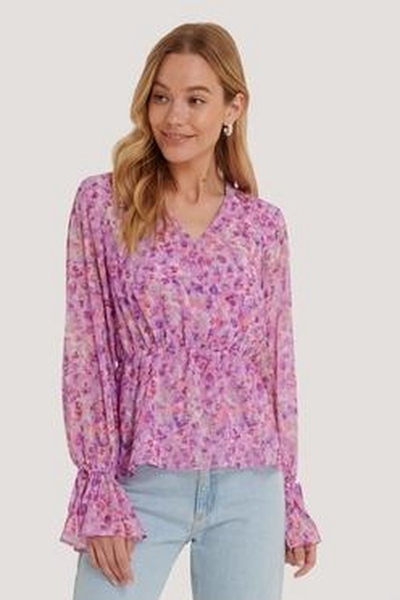 NA-KD Strap Tie Vrouwen Blouse - Lilac Flower - Maat EU 34