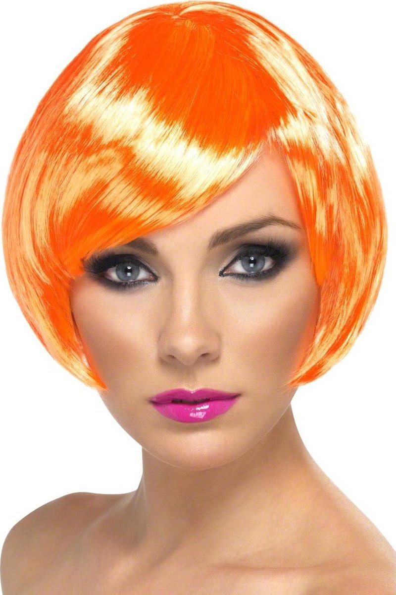 Korte oranje glamourpruik voor dames - Verkleedpruik