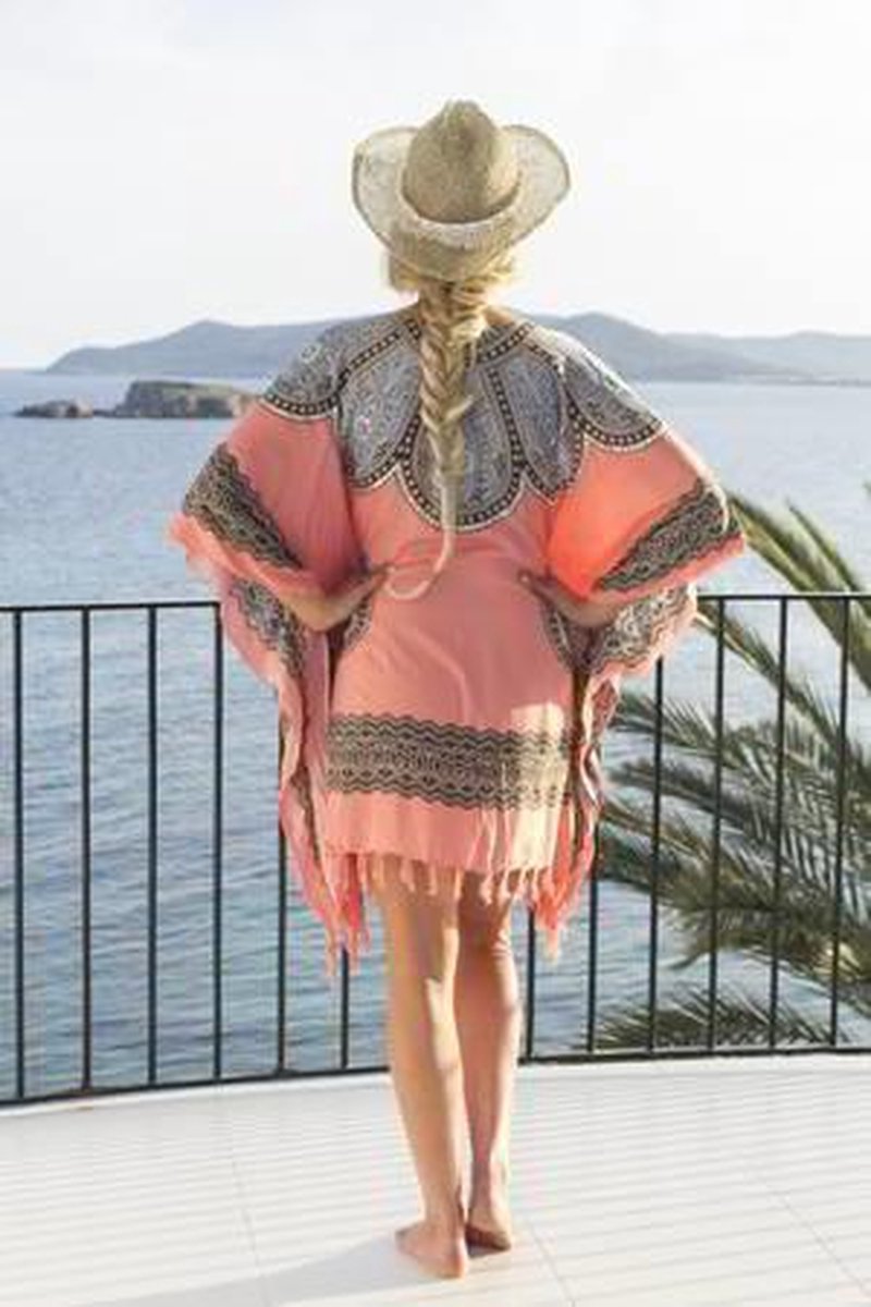 Strandtuniek Flower Pink Blue Anthracite - onesize - Strandmode - Beach-dress - Sarong dress