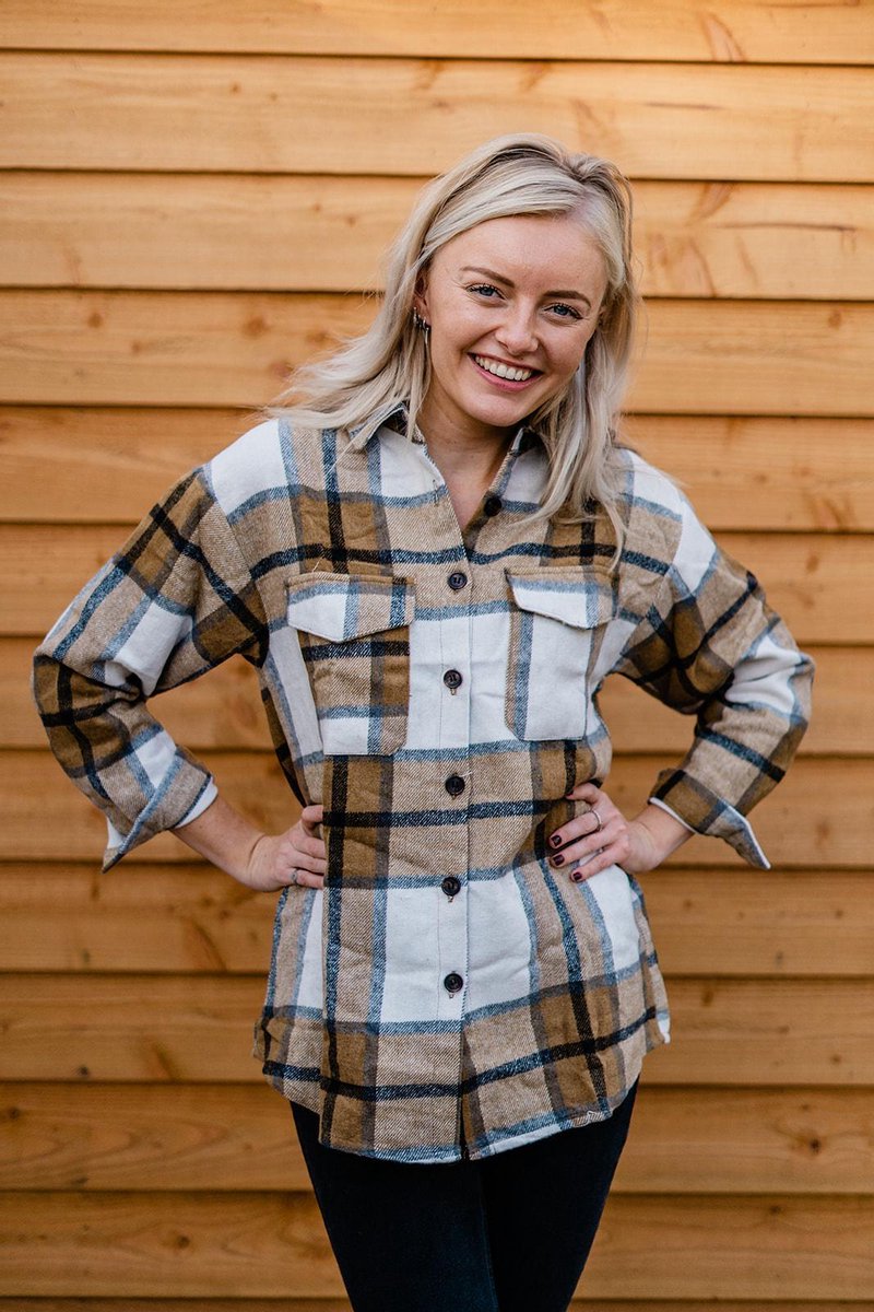 Blouse Zwangerschap Bruin Wit Geblokt Medium