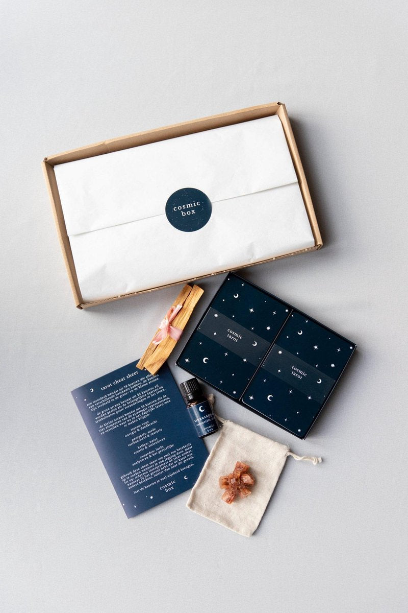 Spirituele Box - Tarot Box - Tarot deck - Tarot Cheat Sheet - Inzichtkaarten - Aragoniet - Sinaasappel olie