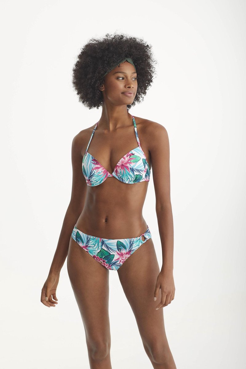 Promise - Bondi Beach Bikini Set (push up + slip) - maat 90B - Blauw Bloemenprint Wit