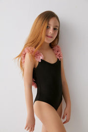AFTER PARTY Sneldrogende en UV Werend Badpak Meisjes - Zachte en Comfortabele Zwempak Meisjes / Zwemkleiding Meisjes van Gecertificeerde Premium Italiaanse Stof - Bikini Meisjes / Badmode Meisjes - Zwart Roze - 7-8 jaar