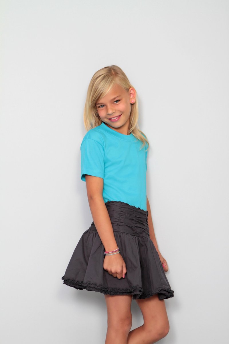 JHK Kinder t-shirt in Turquoise maat 9-11 jaar (140) - set van 5 stuks