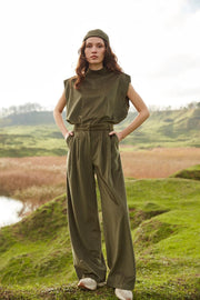 JORAH CLOSET YEW Unisex Broeken - Oversized Velvet Broek Dames met Elastieken Band  - High Waist Broek Heren met Dubbel geplooid - Palazzo Pantalon Heren met Wijde Broekspijpen - Kleding Dames Volwassenen - Trousers men / women - Groen - S