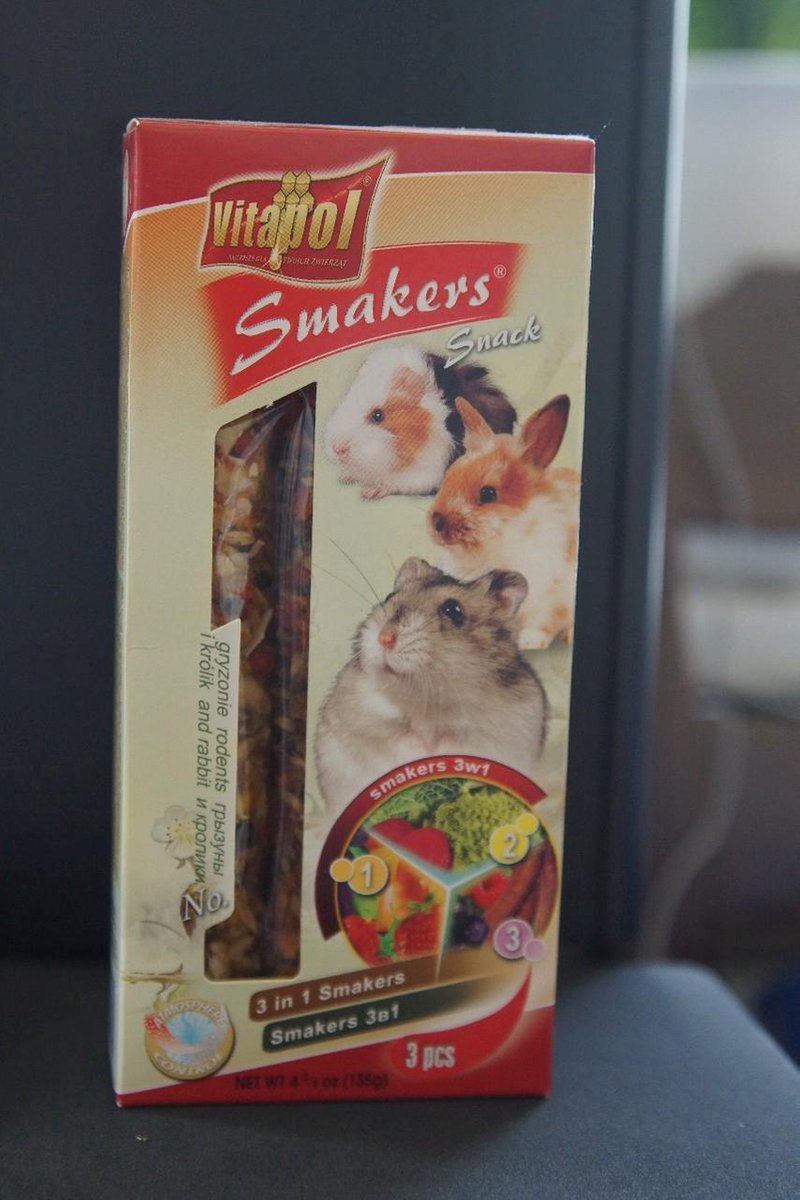 3 in 1 "Smaker" voor knaagdieren en konijnen - 3 x 110gr