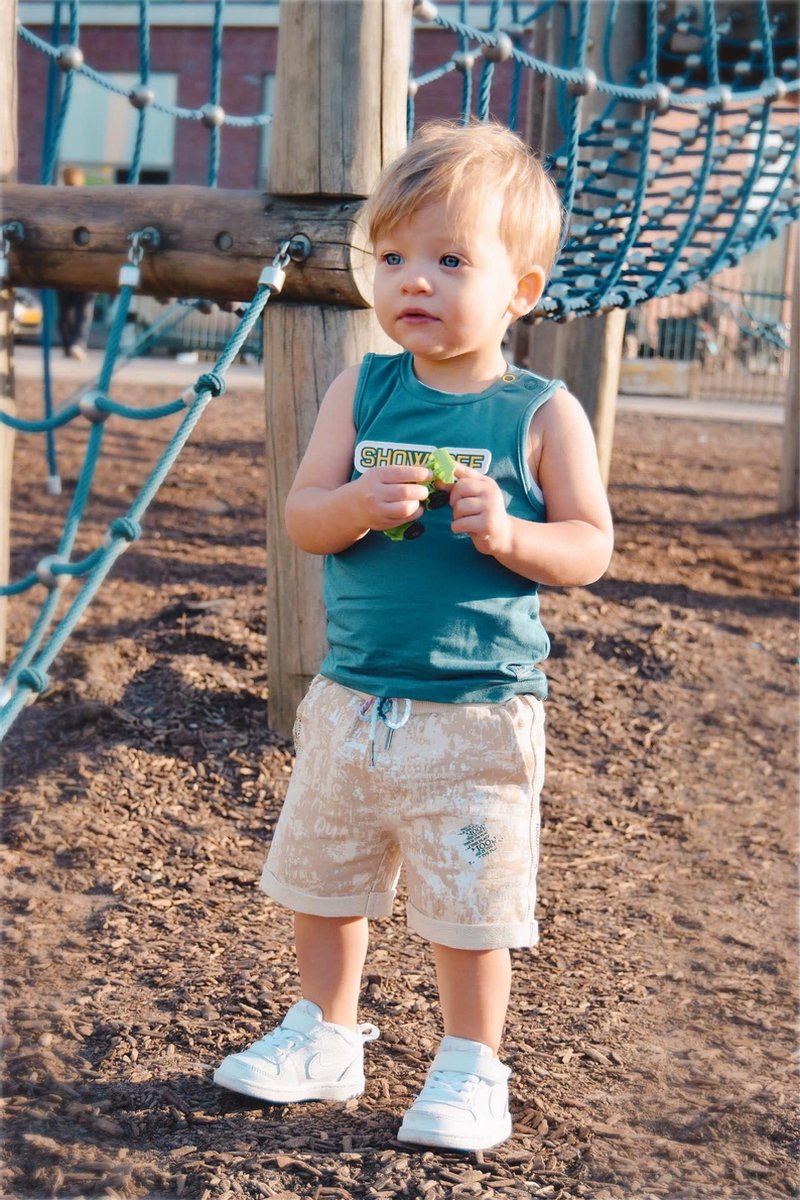 Quapi baby jongens korte joggingbroek Giver Dark Sand Splatter