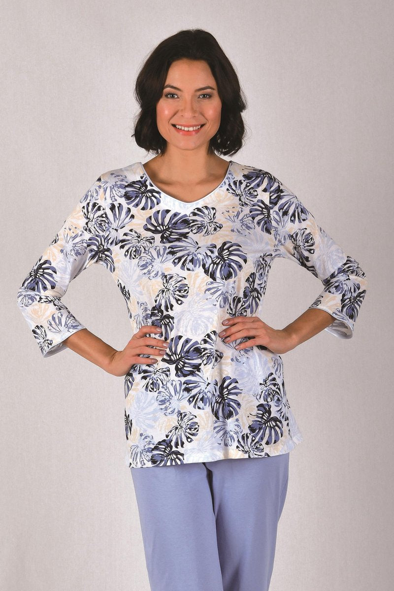 Cybéle Katoenen Pyjama Dames Volwassenen | 3/4 Mouw & Lange Broek | Pyama Dames Volwassenen | Plus Size Ecru 7-810541 42