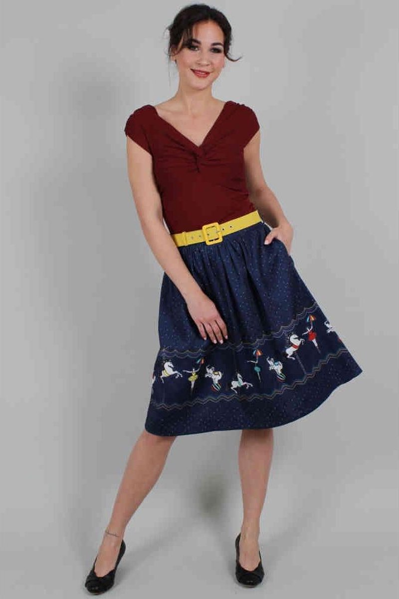 Voodoo Vixen Rok -XS- Patricia Circus-themed Border Blauw