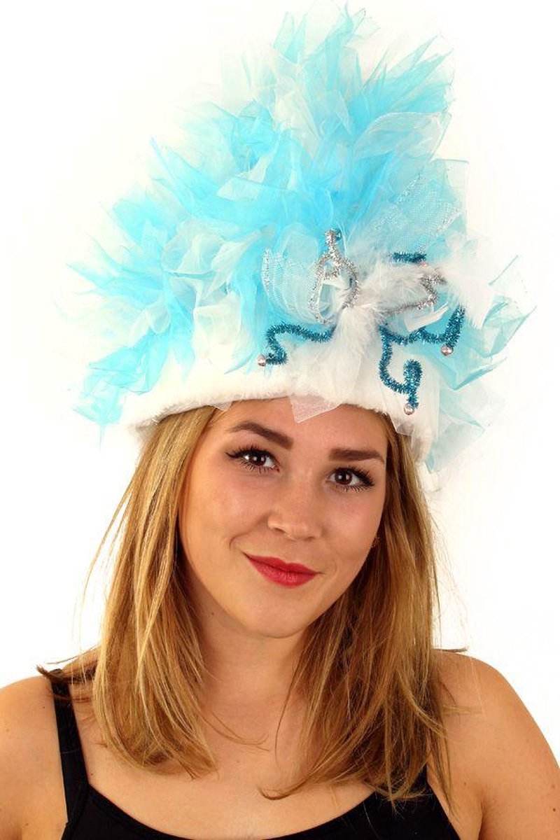Fur hoed blauw/wit opgemaakt inclusief verlichting