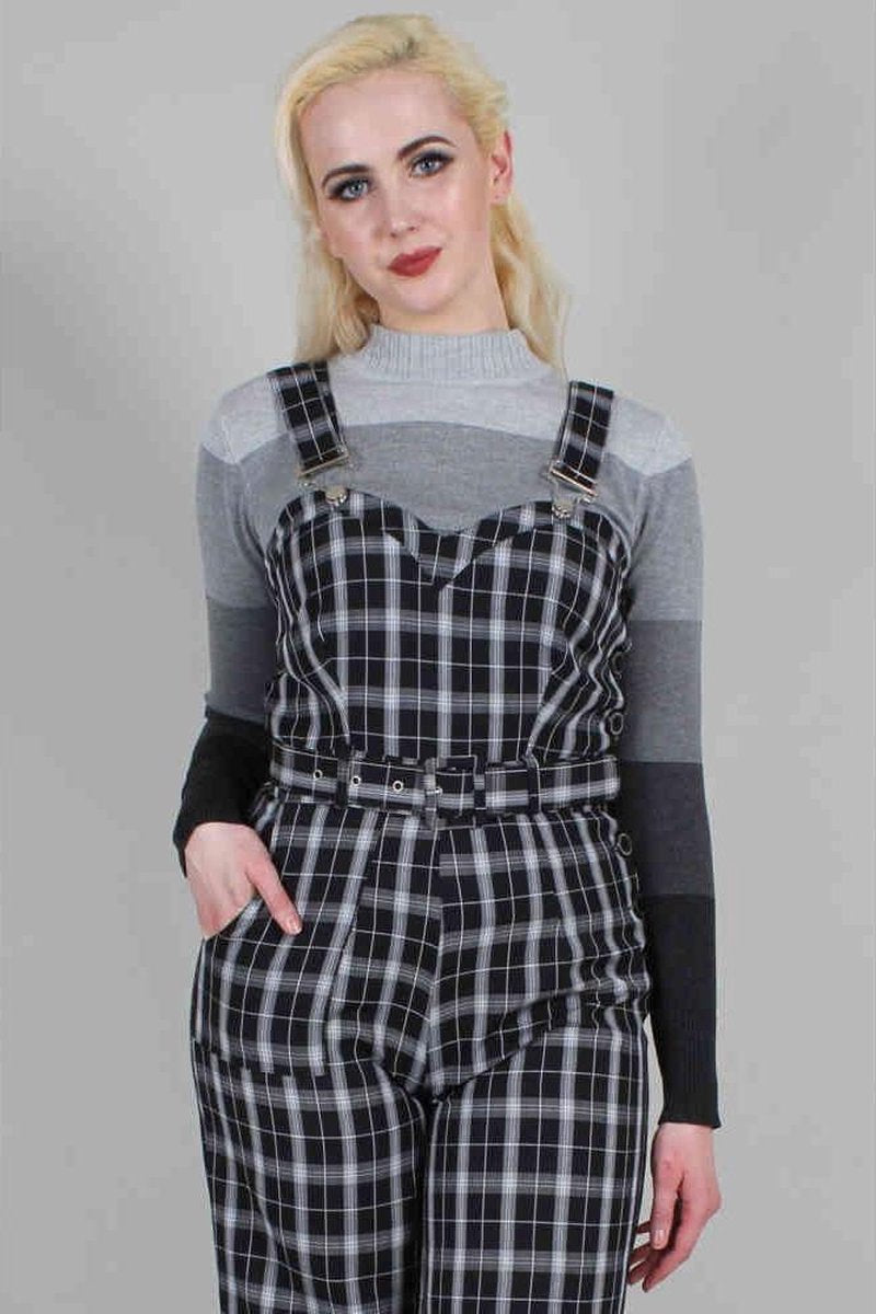 Voodoo Vixen Tuinbroek -L- Bloom Plaid Zwart