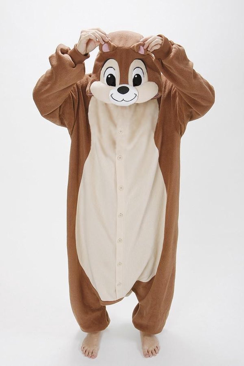 KIMU Onesie Knabbel en Babbel pak eekhoorn kostuum - maat XS-S - eekhoornpak jumpsuit huispak