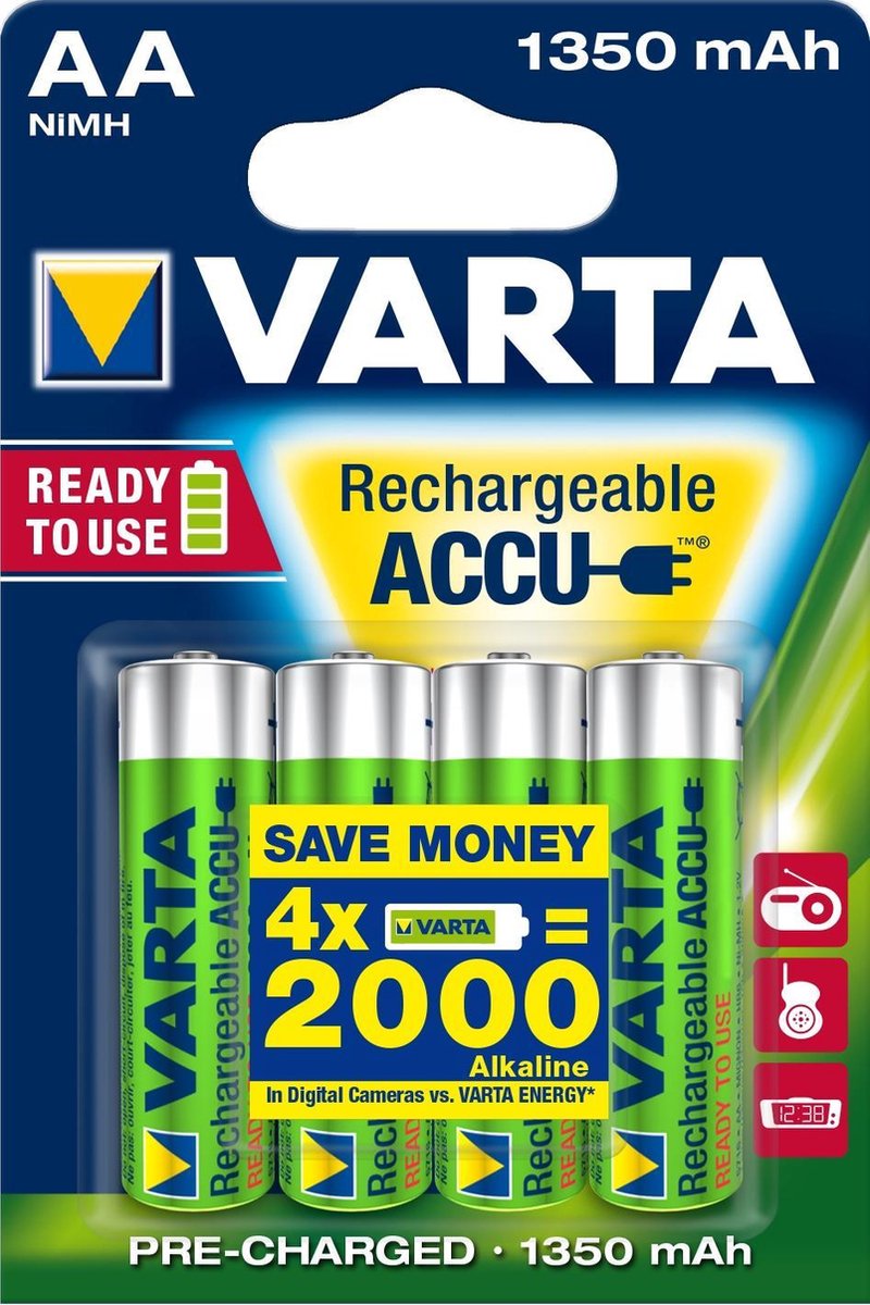 Varta Ready2Use HR06 1350 mAh Nikkel Metaal Hydride 1350mAh oplaadbare batterij/accu