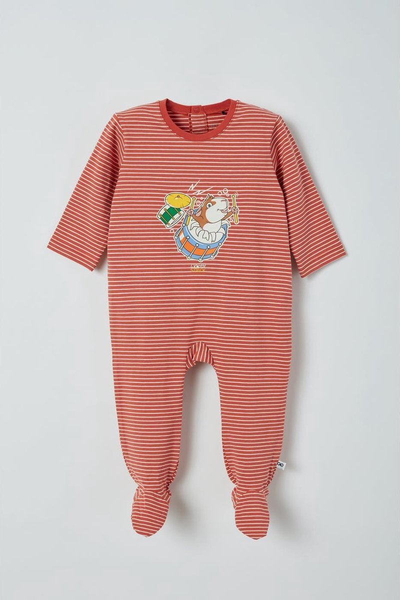 Woody - Romper - Hamster - donkerrood/gebroken wit gestreept - 211-3-RBZ-Z/946 - 12m