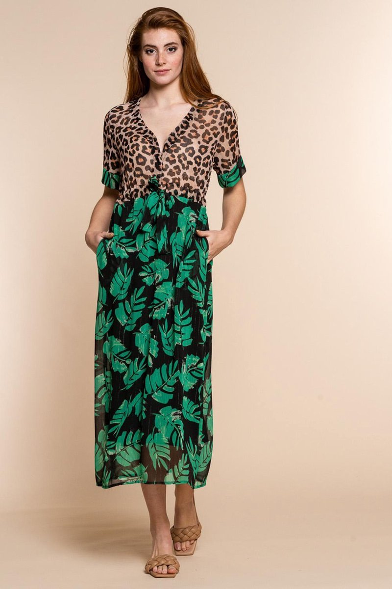 Geisha Dress Combi Leopard & Leaves - XS