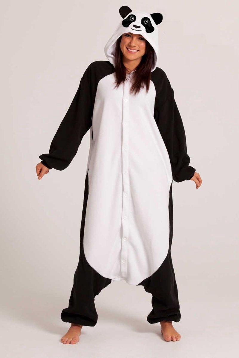 KIMU Onesie panda pak reuzenpanda kostuum - maat S-M - pandapak jumpsuit huispak