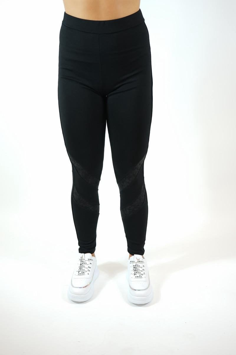 La Pèra Zwarte High-Waist legging Grote maten Detail van kunstleer stof Dames – Maat 40