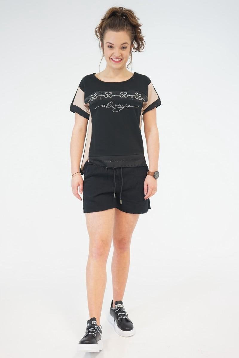 La Pèra Vrijetijdspak Vrouwen combi setje korte broek- shirt Dames Zwart/Beige - Maat M