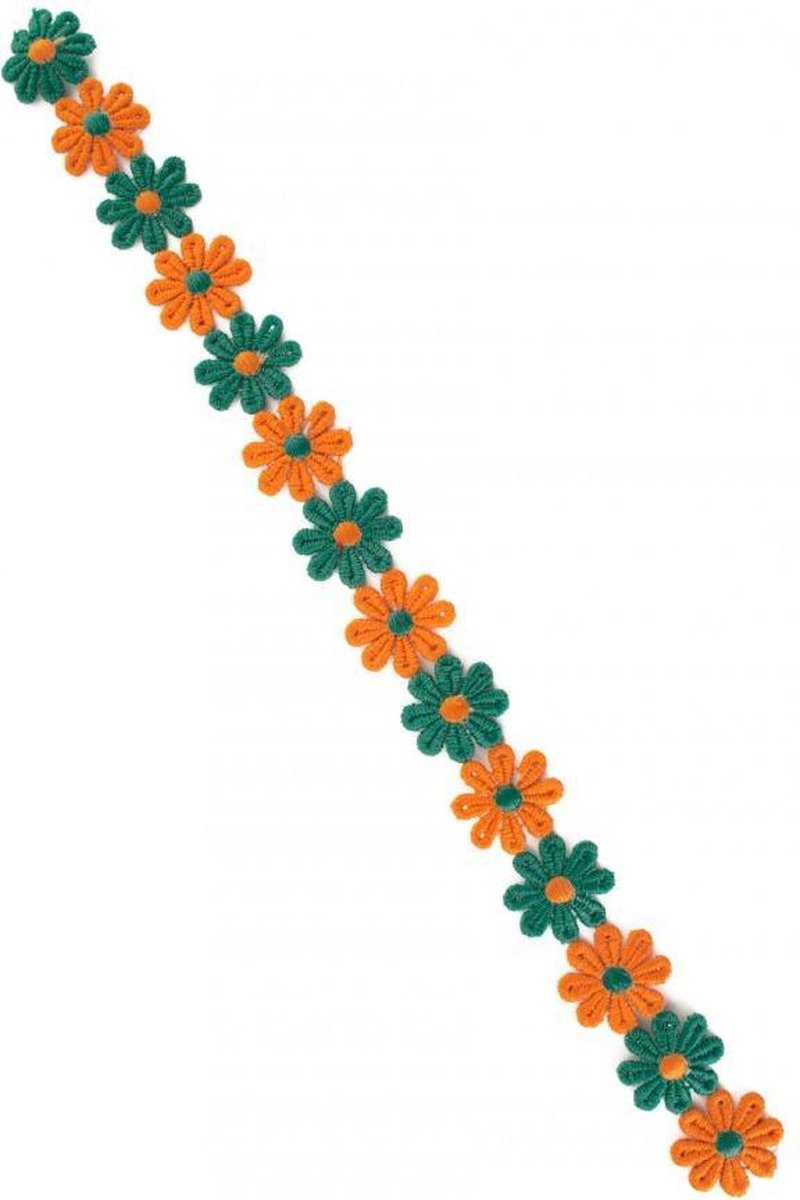 Bloemetjesband 3m oranje/groen
