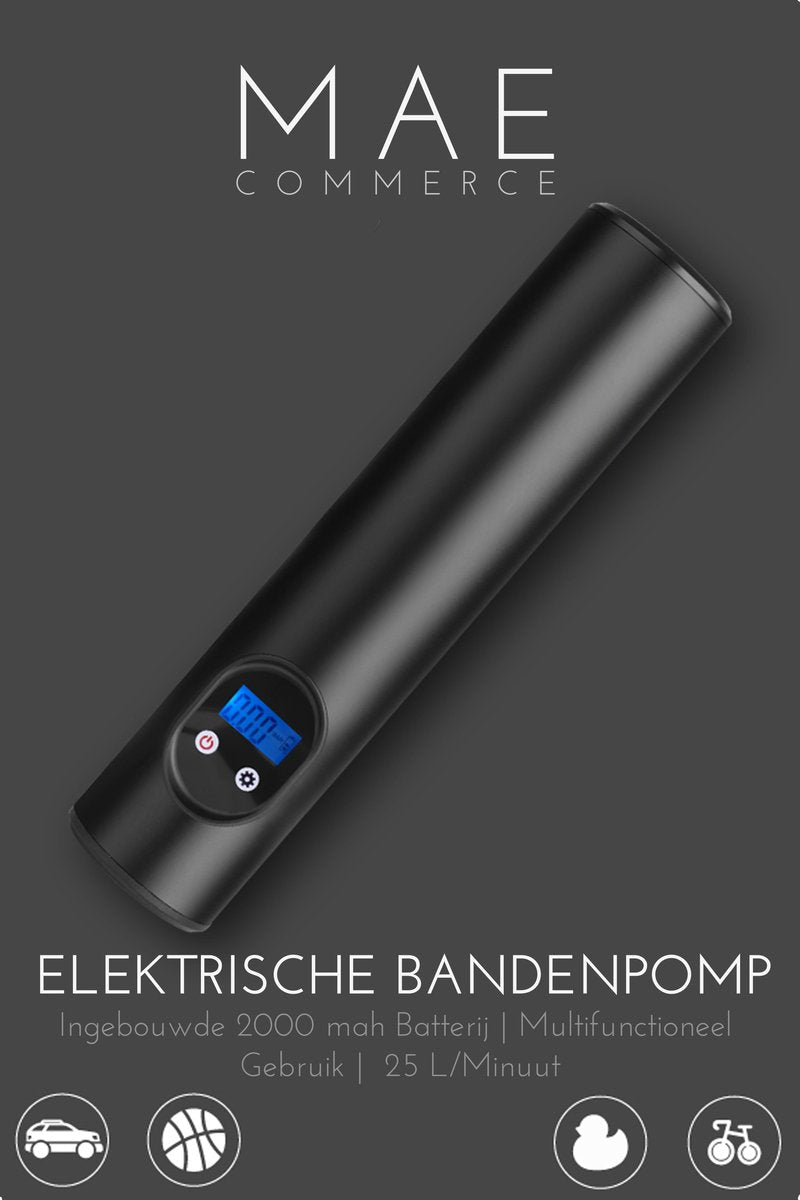 MAE® - Draagbare Lucht Compressor met LED – Elektrische Pomp voor Fiets & Auto - Banden Luchtpomp – Luchtcompressor voor Bal - Fietspomp - USB Oplaadbaar