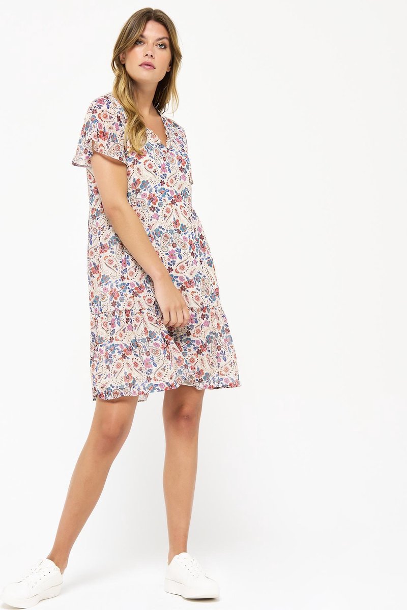 Babydolljurk met bloemen - Wit