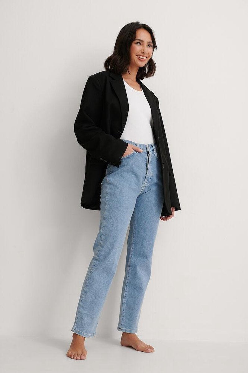 NA-KD Straight High Waist Vrouwen Jeans - Light Blue - Maat EU 38