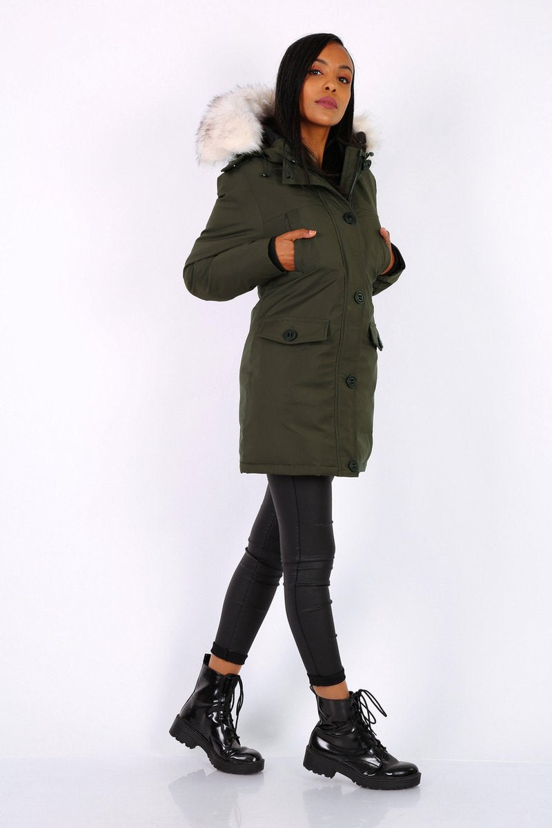 Halflange jas met dubbele set zakken in 2 kleuren XL / Khaki