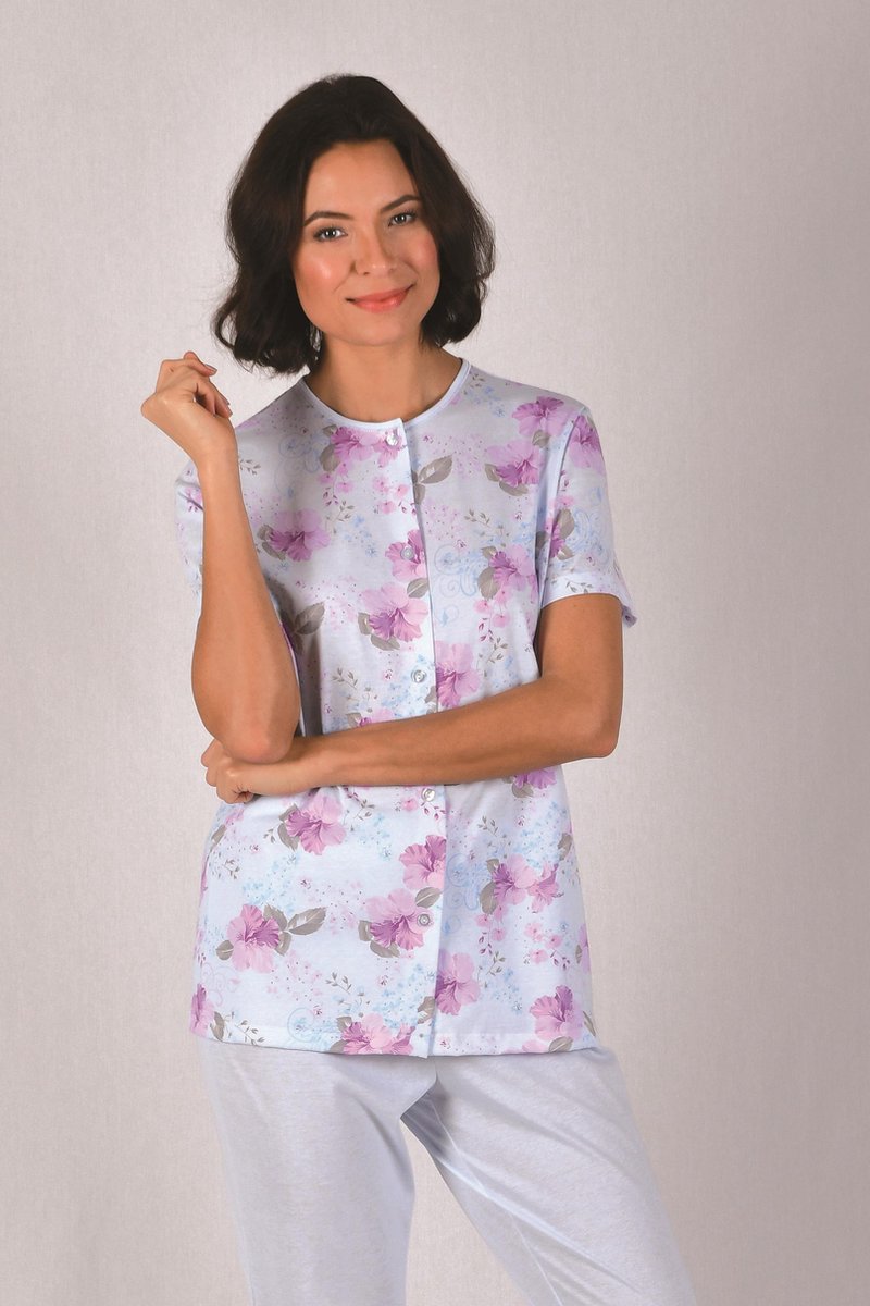Cybéle Katoenen Pyjama Dames Volwassenen | Pyjama Dames met Knoppen Grote Maat | Lange Mouw Lange Broek | Pyama Dames Volwassenen | Blauwe Bloemen 020 7-810553 52