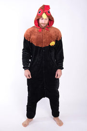 KIMU Onesie haan pak kip kostuum zwart - maat S-M - hanenpak jumpsuit huispak