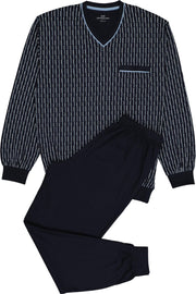 Gotzburg heren pyjama - blauw met lichtblauw en wit dessin -  Maat: S
