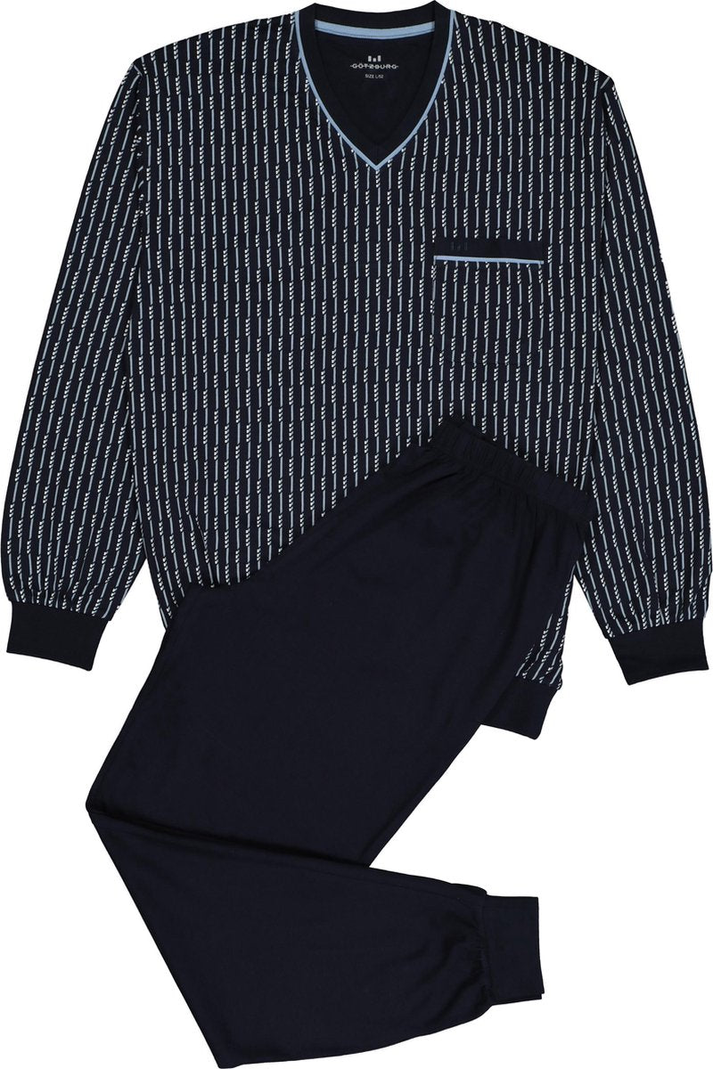 Gotzburg heren pyjama - blauw met lichtblauw en wit dessin -  Maat: S