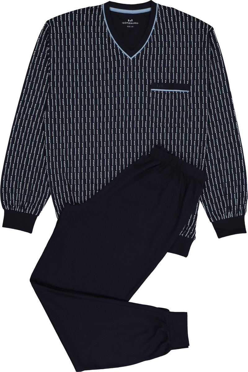 Gotzburg heren pyjama - blauw met lichtblauw en wit dessin -  Maat: XXL