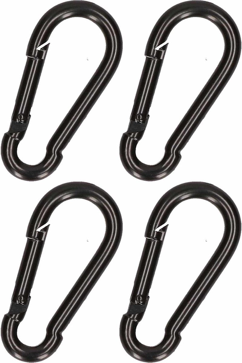 4x stuks karabijnhaak / karabijnhaken zwart gelakt staal 8 cm - snaphooks/ carabiners