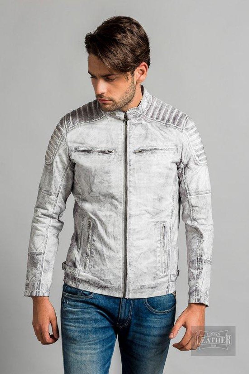 Biker heren Ralph craft grey lams leren jack - 4XL