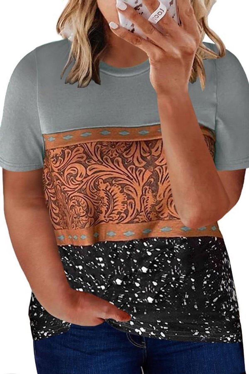 T'shirt Dames - Marmeren Print Grijs - XXXXXL/5XL 'Saris'