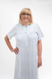 Martel Bogna nachthemd met korte mouwen 100% katoen  wit/blauw M