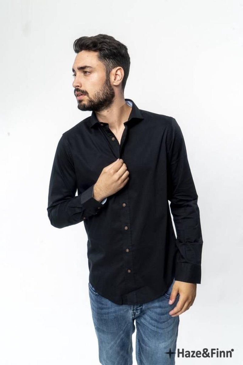 Haze&Finn Overhemd Solid Stretch Donker Grijs (ME-0101)