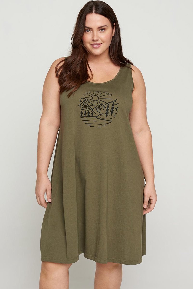 Zizzi jurk mouwloos Mineral opdruk