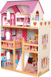 Bino Poppenhuis Meisjes 60 X 20 X 90 Cm Hout Roze 17-delig