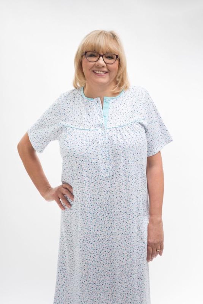 Martel Bogna nachthemd met korte mouwen 100% katoen  wit/blauw XXL