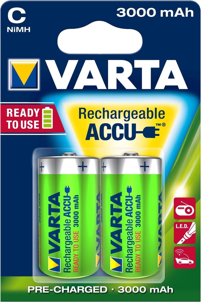 Varta oplaadbare batterijen Batterij NiMH C/LR14 1.2 V 3000 mAh R2U 2-blister