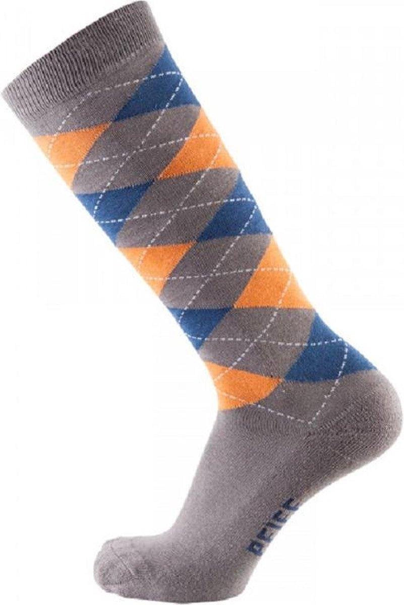 Pfiff sokken - Ruitersokken Grijs - Oranje - Sportsokken - Paardrijden - Unisex sokken - Kniesokken - Maat 40-42