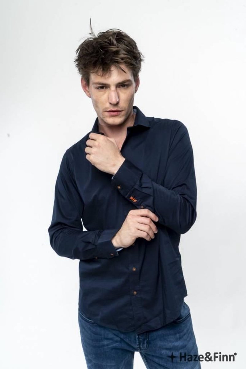 Haze&Finn Overhemd Solid Stretch Navy (ME-0101)