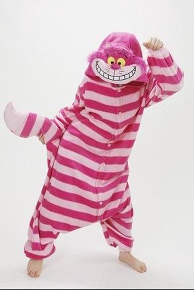 KIMU Onesie Cheshire Cat pak kostuum roze kat - maat XL-XXL - Alice in Wonderland jumpsuit huispak