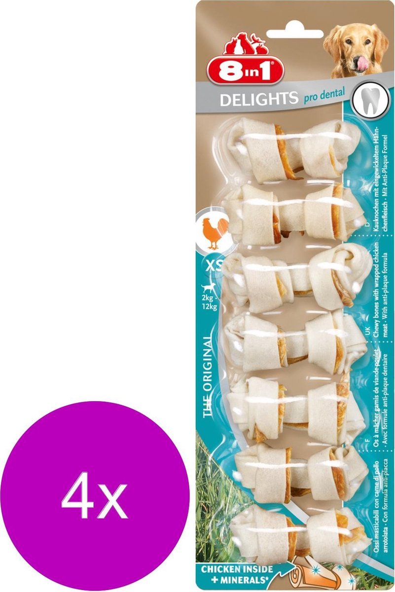 8in1 Delights Pro Dental Kip - Hondensnacks - 4 x Xsmall