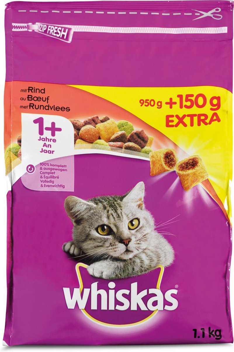 Whiskas Droge Brokjes - Adult - Rund - 5x 1.1 kg