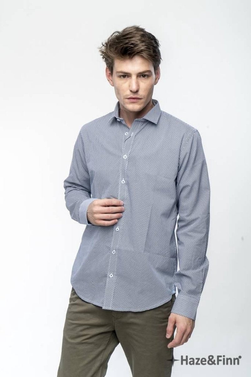 Haze&Finn Overhemd print Triangle Navy (MC11-0100-11)