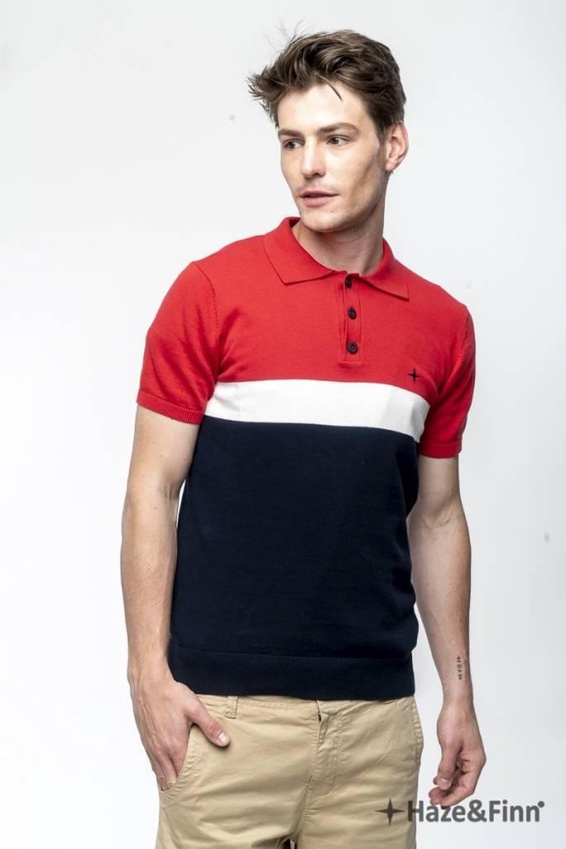 Haze&Finn Polo streep Navy/Wit/Rood (MC11-0212 - navy/rood)