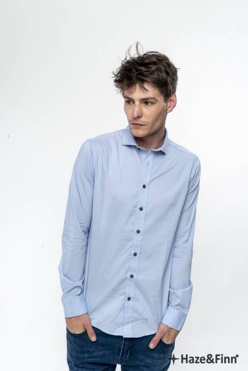 Haze&Finn Overhemd Solid Stretch Kentucky Blauw (ME-0101)