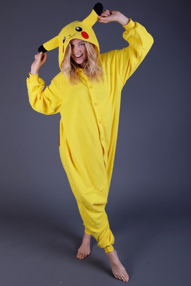 KIMU Onesie Pikachu Pokemon pak kostuum - maat XS-S - Pikachupak jumpsuit huispak